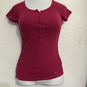 SO Wear It Declare It Ribbed Henley Short Sleeve Small 2000s Y2K Bella Swan